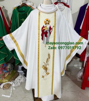 Áo Lễ Linh Mục Trắng Thêu Chúa Chiên Lành