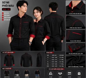 ÁO SƠ MI PHỐI MÀU ĐEN-BO ĐỎ