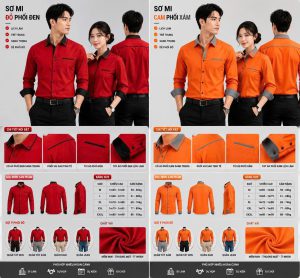 ÁO SƠ MI PHỐI MÀU ĐỎ - ĐEN, CAM - XÁM