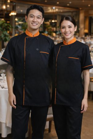 ÁO BẾP ĐEN-BO CAM