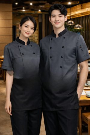 ÁO BẾP XÁM-BO ĐEN