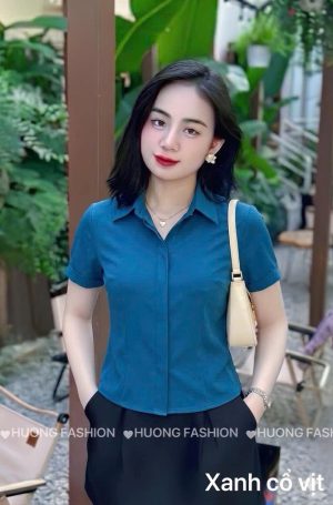 ÁO SƠ MI NỮ NGẮN TAY-XANH NAVY